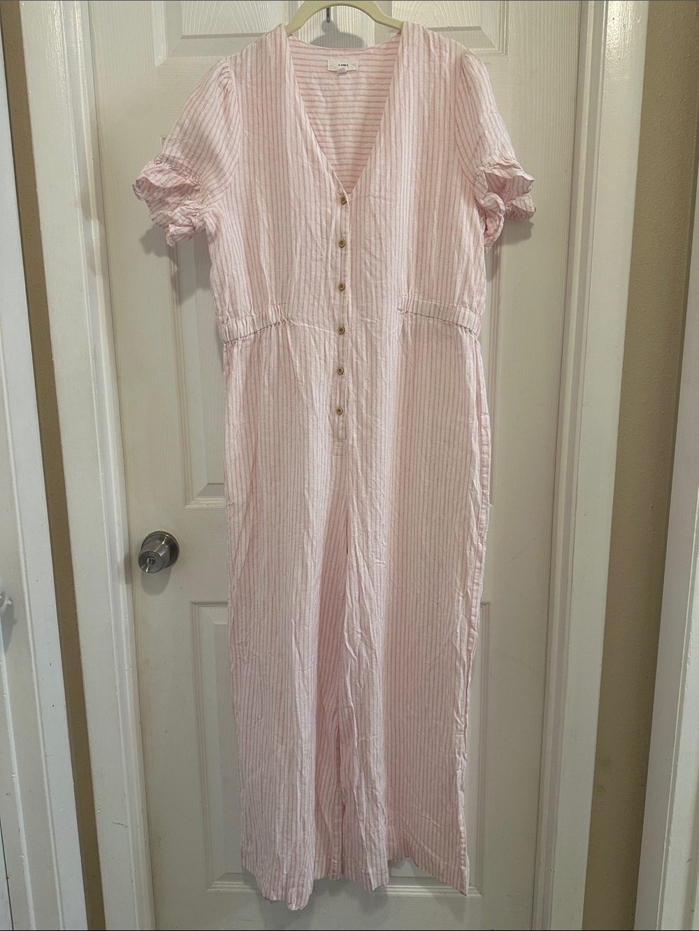 Light Pink Striped Button-Front Jumpsuit